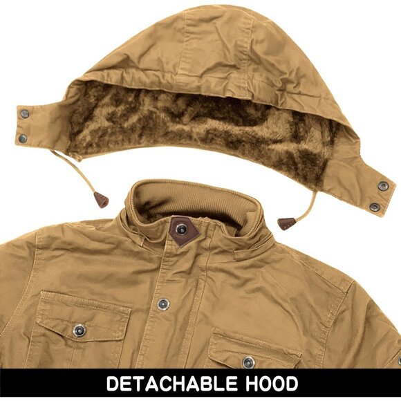 Mens Khaki Thick Winter Jacket Hooded Fleece Lined Cotton Military Coat - Picture 5 of 6
